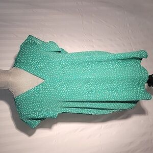 Adrianna Papell Green Leaf Printed, V-Neck Flutter Sleeve Blouse, Size: L